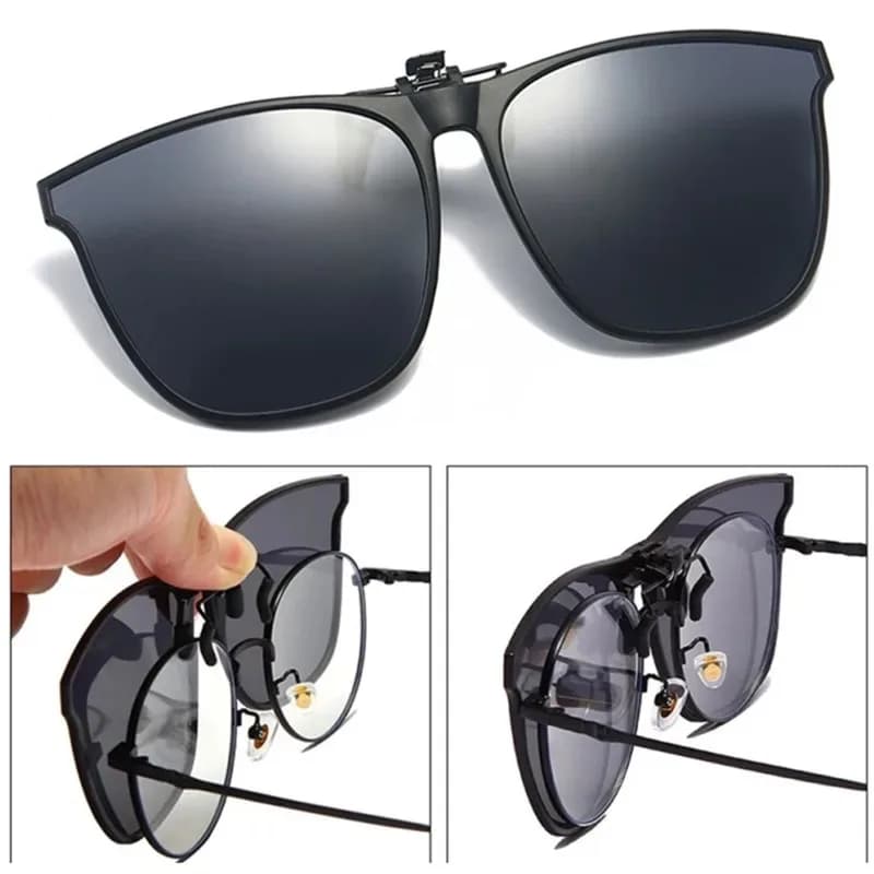 Occhiali da sole polarizzati con clip per uomo, occhiali da guida notturna, antiabbagliamento, vintage, quadrati, protezione UV400