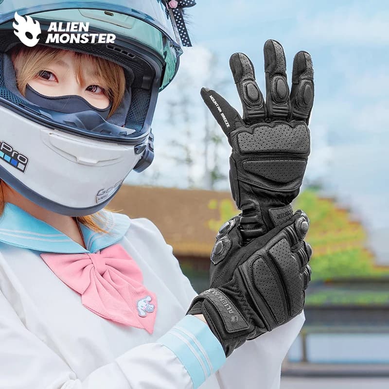 Guanti da moto in vera pelle per amanti Touch screen traspirante estivo Accessori da equitazione per moto Protezione per il polso con dita intere