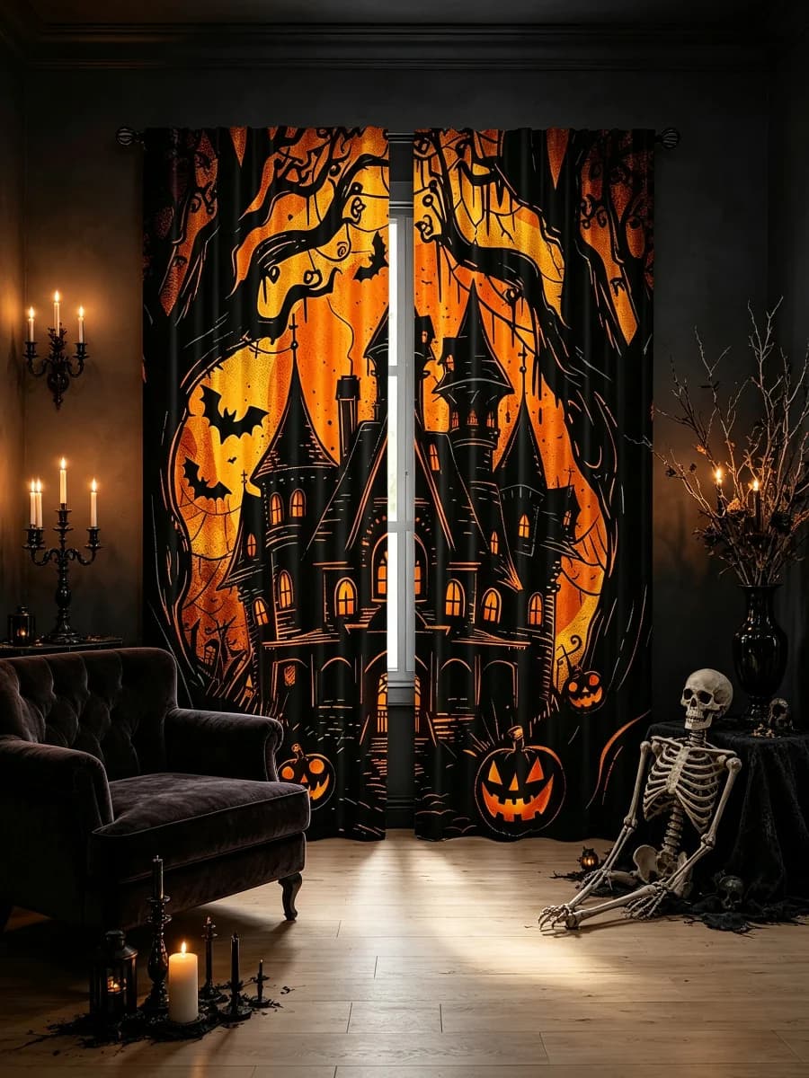2PCS Spooky Halloween Pattern Curtains