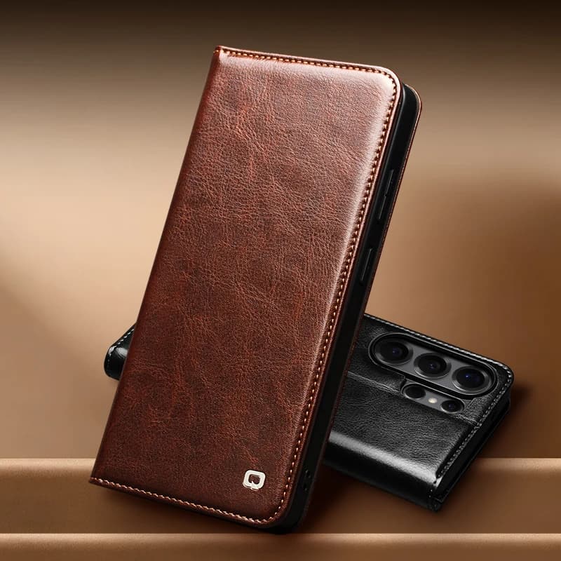 QIALINO Custodia per telefono in vera pelle per Samsung S26+ Plus 5G Stile business Moda Lusso con slot per carte Cover per S26 Ultra 5G