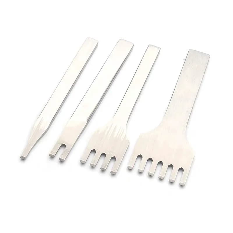 Set di 4 Utensili Artigianali in Pelle Fai-da-te - Set di Strumenti per Punzonatura e Intreccio per Bordi con Diverse Larghezze di Denti