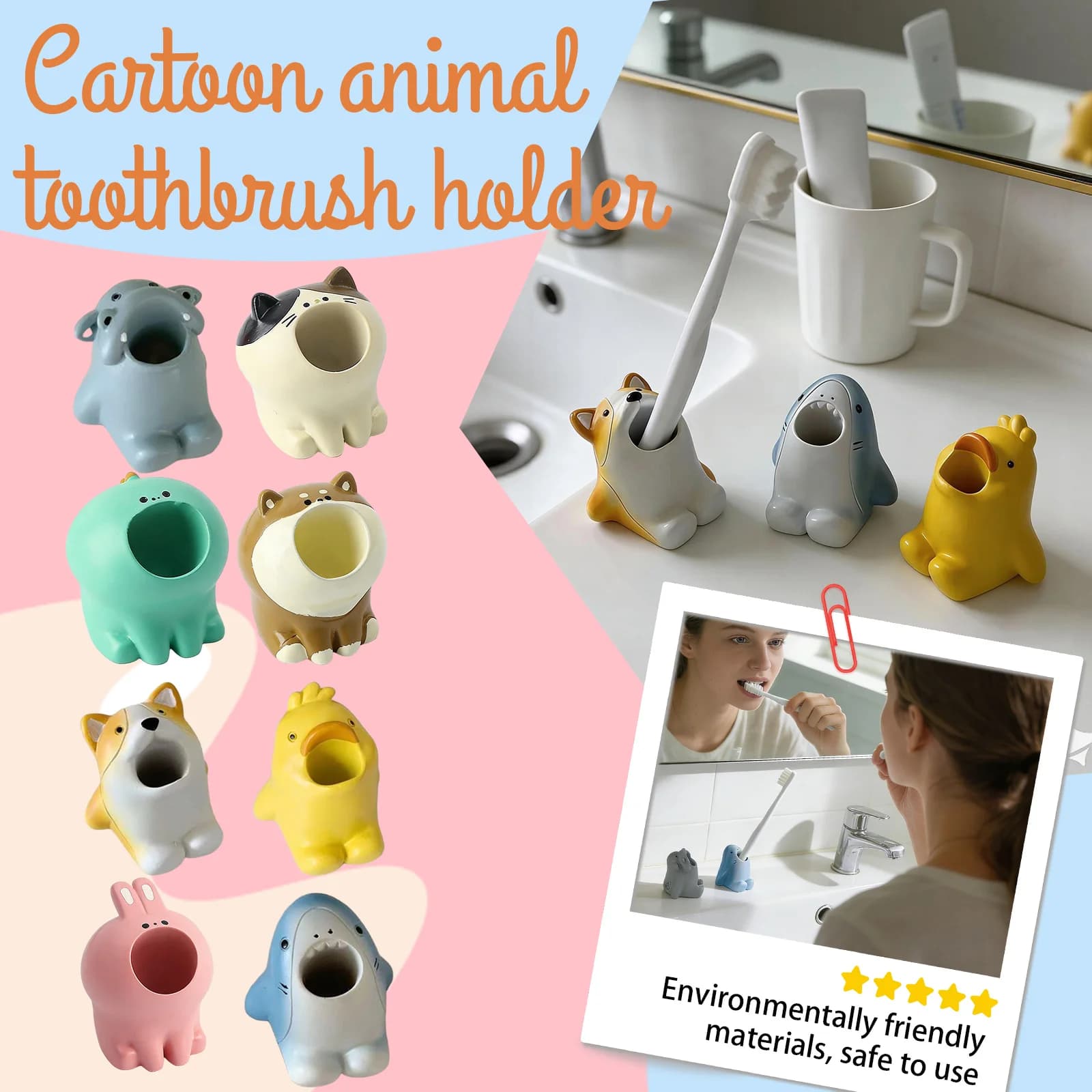 Portaspazzolino a forma di animale carino 2026, supporto per spazzolino da bagno per bambini, scaffale portaoggetti da bagno e ornamento decorativo
