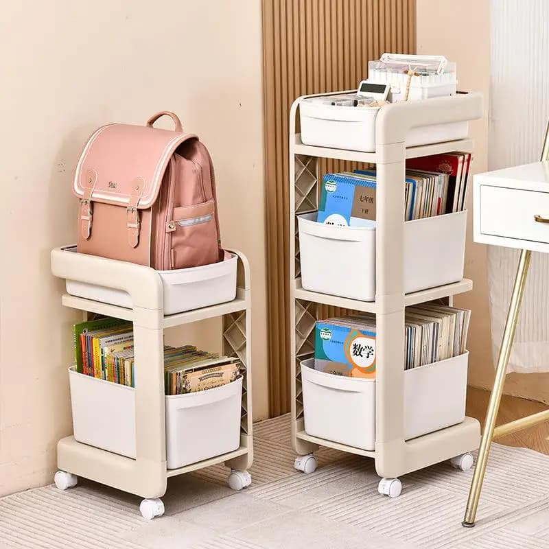 Portable Office Bookshelf Student Bag Book Storage Rack Small Push Cart Mobile Document Organizer Desk Storage Shelf