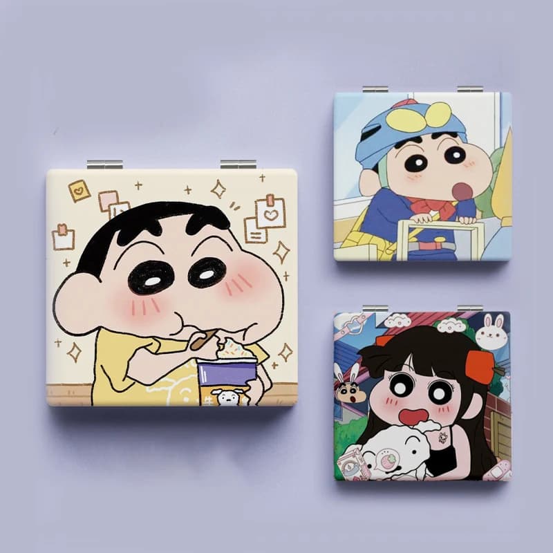 Specchietto Portatile Pieghevole a Due Lati con Personaggio Anime Crayon Shin-Chan, Regalo di Compleanno per Ragazze e Appassionati