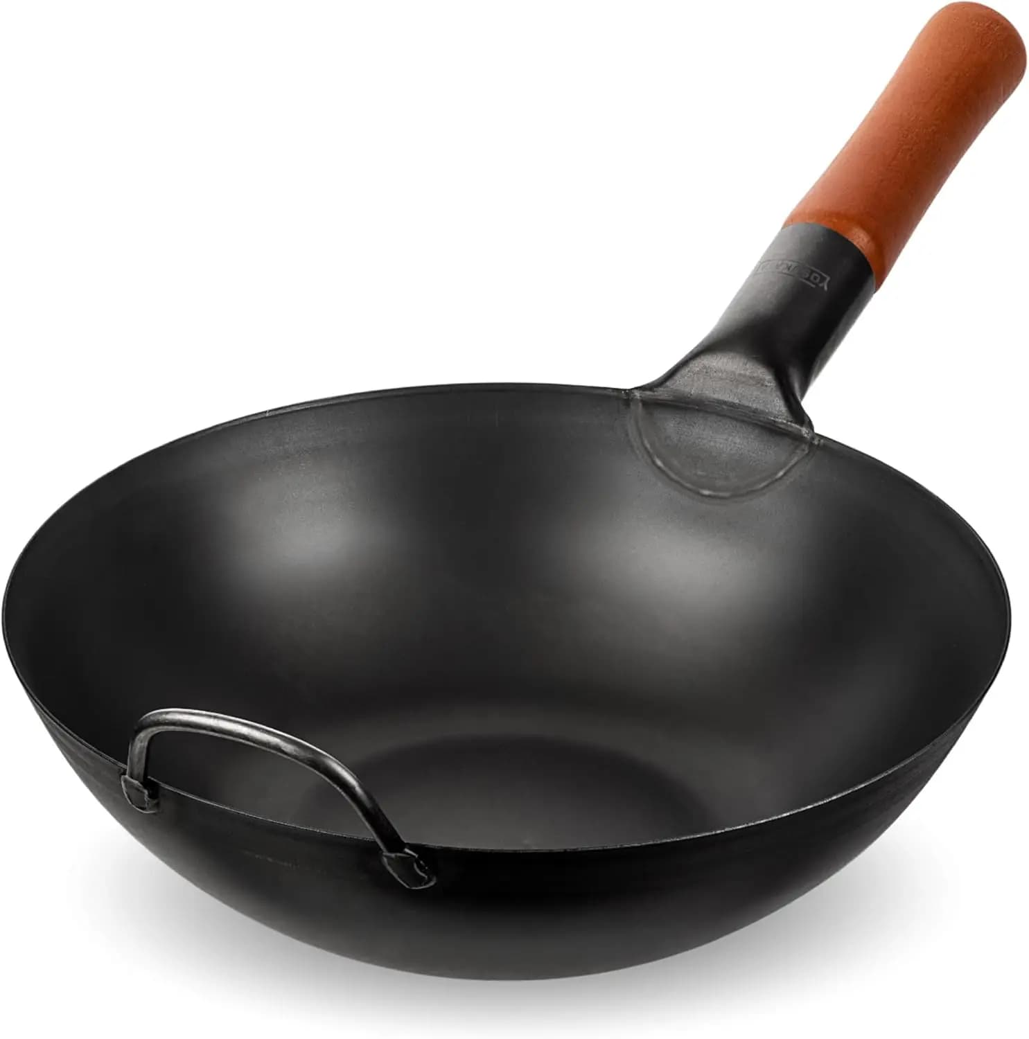 11.8" carbon steel Wok pan - Pre-filled flat base for frying, barbecue and camping - Compatible with induction