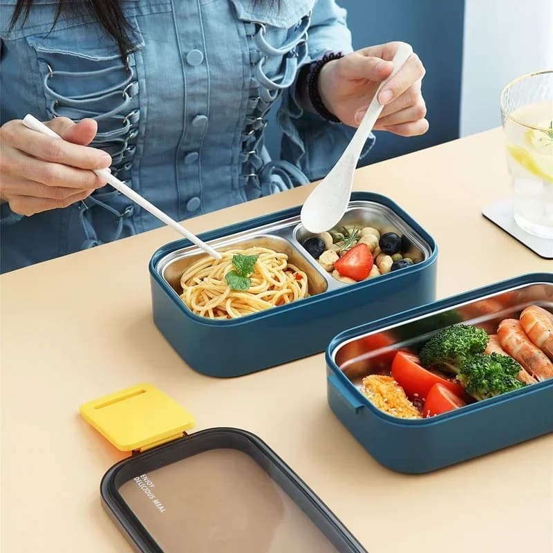 Contenitore per Pranzo Bento a 1 Strato in Acciaio Inossidabile, Portatile e Adatto al Microonde, per Adulti, Bambini, Scuola e Ufficio