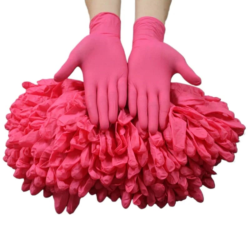 20/50/100PCS Guanti in nitrile rosa Guanti usa e getta per la cucina Strumento di pulizia della casa Salone di bellezza per unghie Guanti per tinture per capelli Petcare