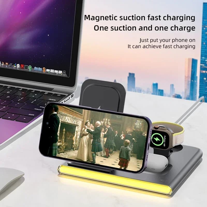 4in1 Foldable Magnetic Wireless Charger Station For iPhone16 15 14 13 Samsung S24 S23 Airpods iWatch 9 Fast Charger Dock Station