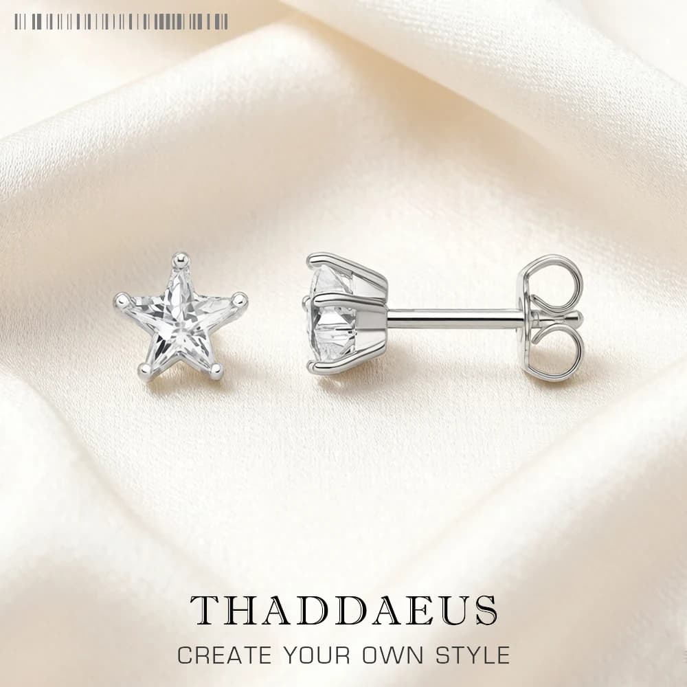 Ear Studs White Zircon Pentagram Europe Trendy Jewerly For Women New Gift In Pure 925 Sterling Silver