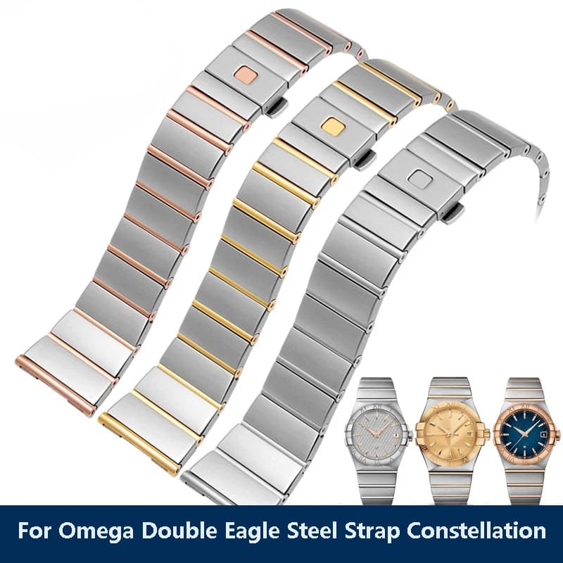For Omega Double Eagle steel strap series Constellation bracelet for men and women metal accessories 17MM 23MM 25MM