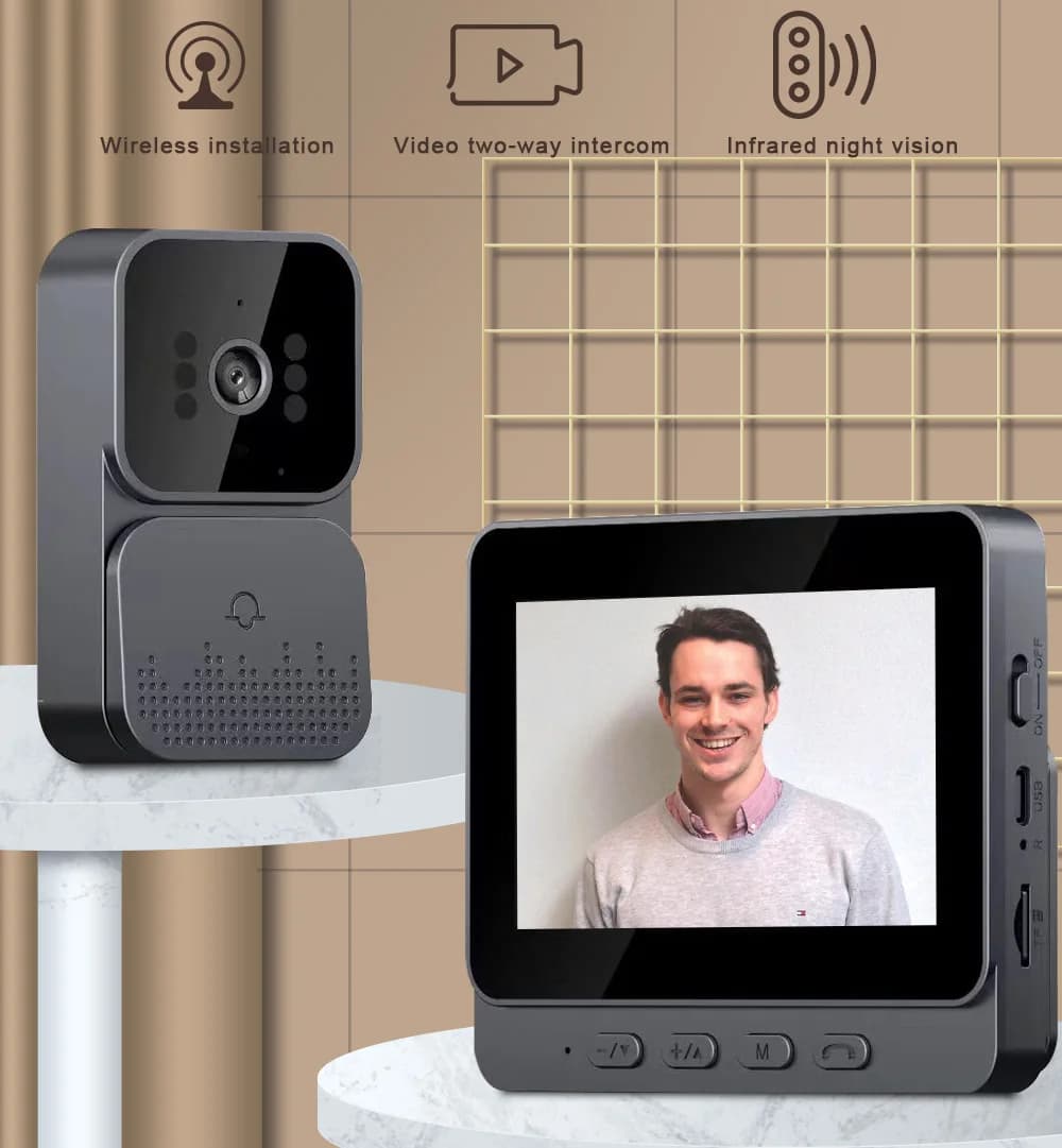 Campanello Video Wireless Intelligente con Schermo da 4,3 Pollici per Monitoraggio Interno in Tempo Reale, Senza Necessità di App o Connessione Internet