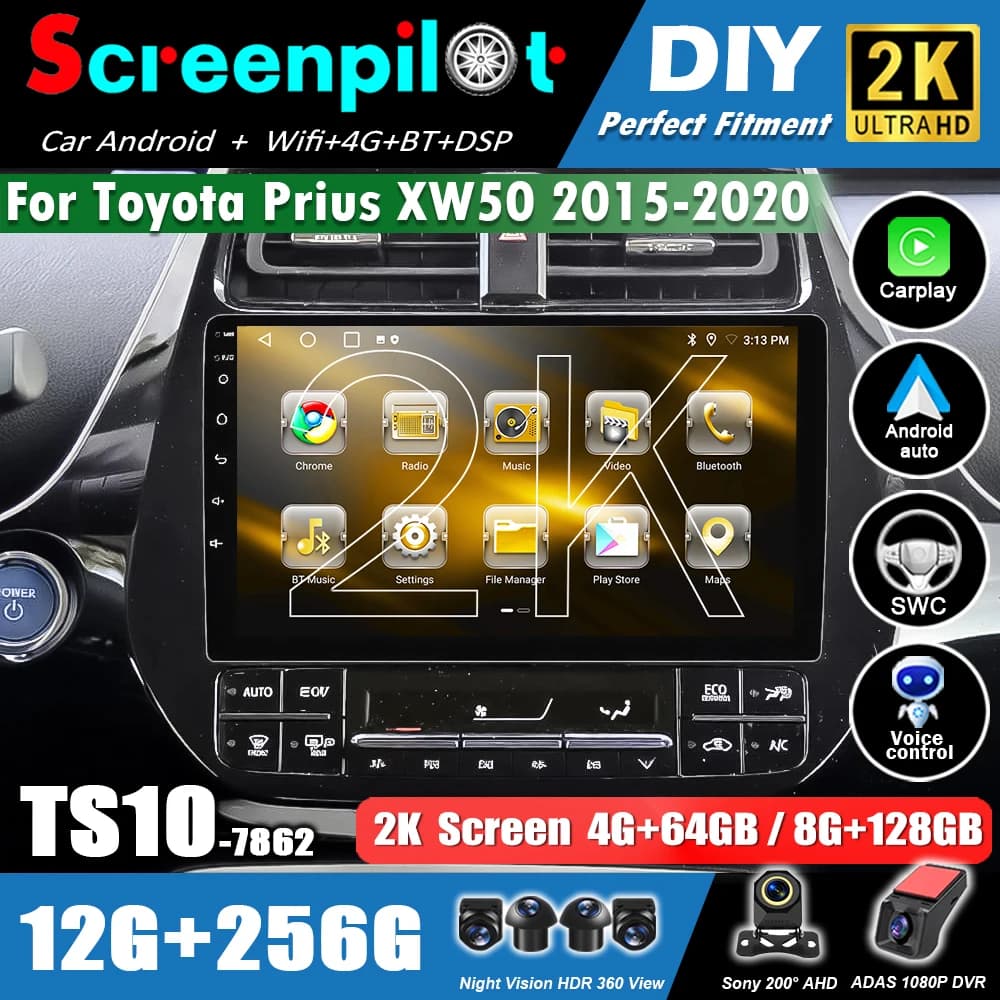 Android 16 Carplay Auto For Toyota Prius XW50 2015-2020 Car Radio Multimedia DSP Video Player GPS Navigation WiFi 5G 2din Stereo
