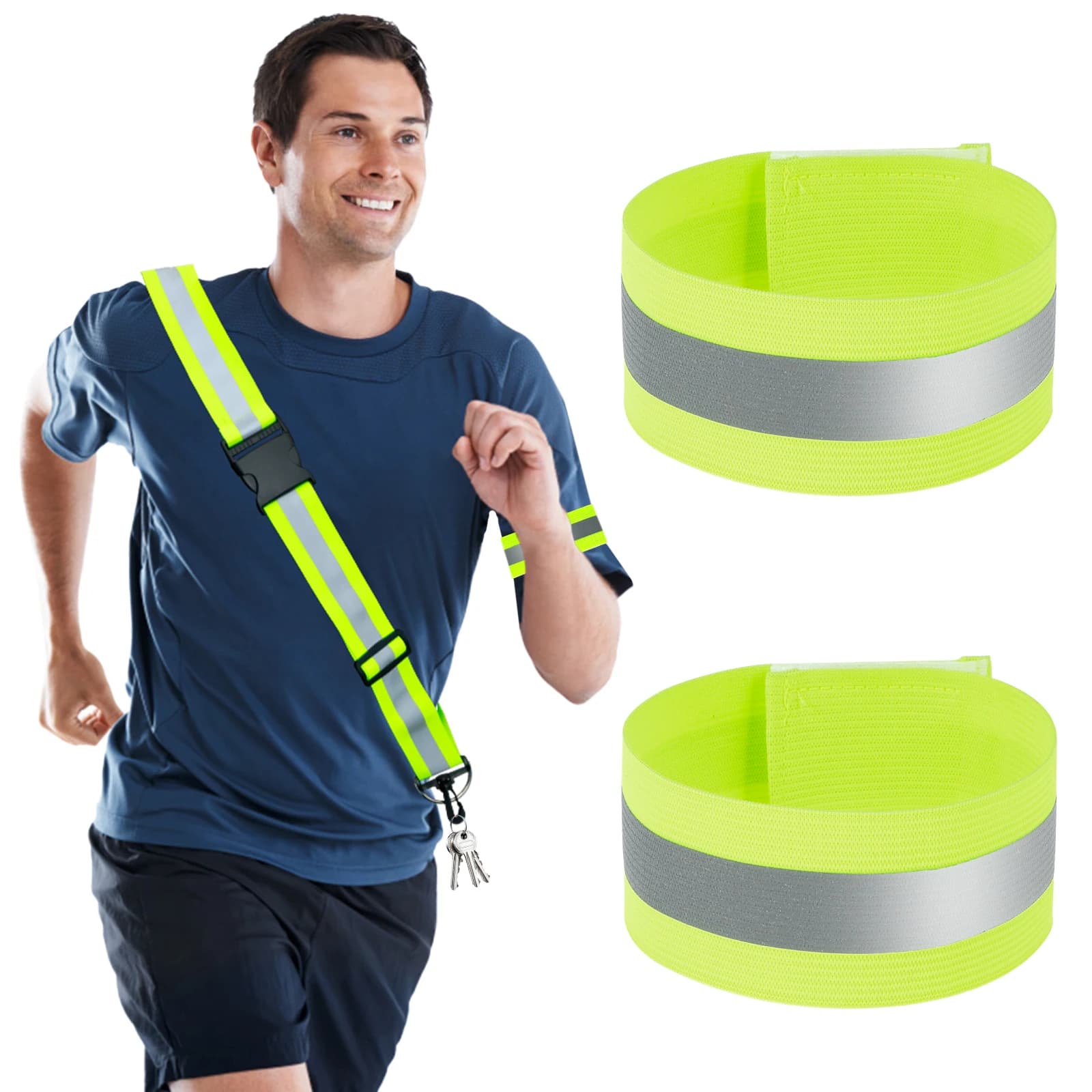 Cinturino da polso con fascia riflettente per ciclismo notturno Corsa Cintura di sicurezza da jogging regolabile con fascia elastica riflettente ad alta visibilità