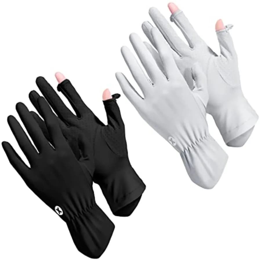 2 Packs Women Sun Protection Driving UV Gloves Full Finger Touchscreen Non Slip Breathable Summer Outdoor Gloves