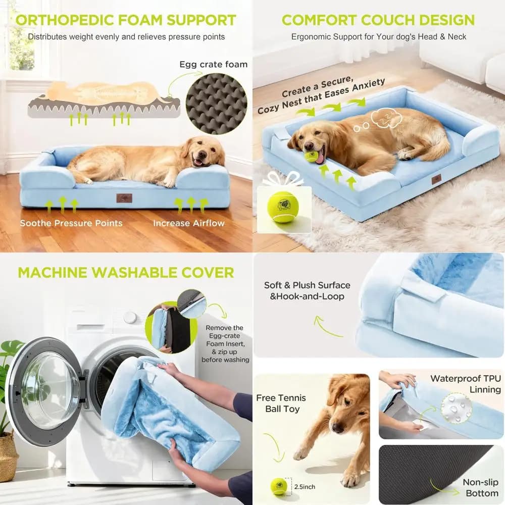 Cuccia Ortopedica XXL in Memory Foam per Cani con Copertura Rimovibile e Giocattolo a Forma di Palla da Tennis, 45x35