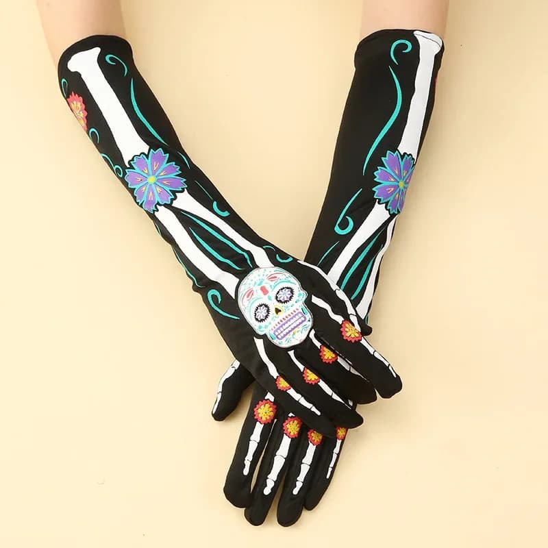 Gloves with Halloween skull Whole finger Gloves Role Gloves Work Gloves with Death Bones for Adults Neutral Men's Gym Gloves