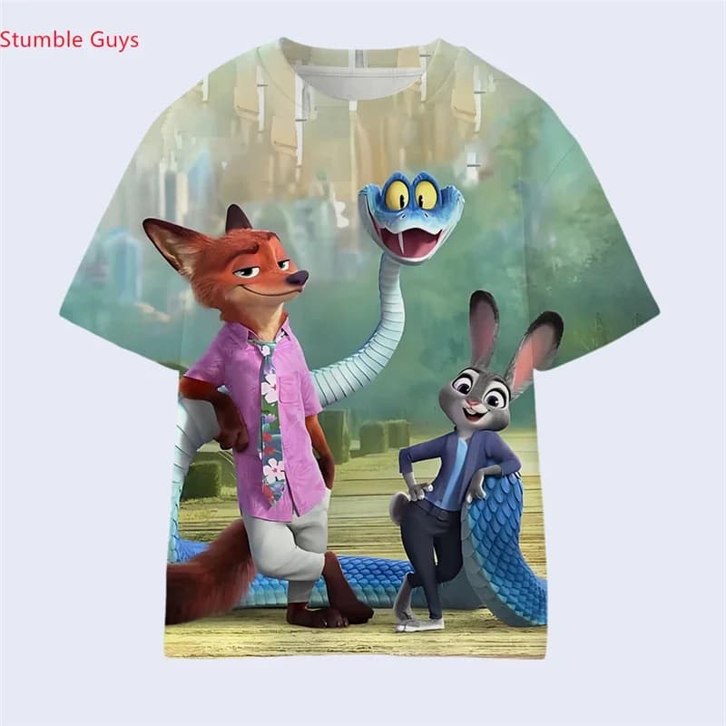 T-shirt Zootopia per ragazzi, estiva, a maniche corte, con stampa Wilde, leggera, morbida, casual, per uso quotidiano