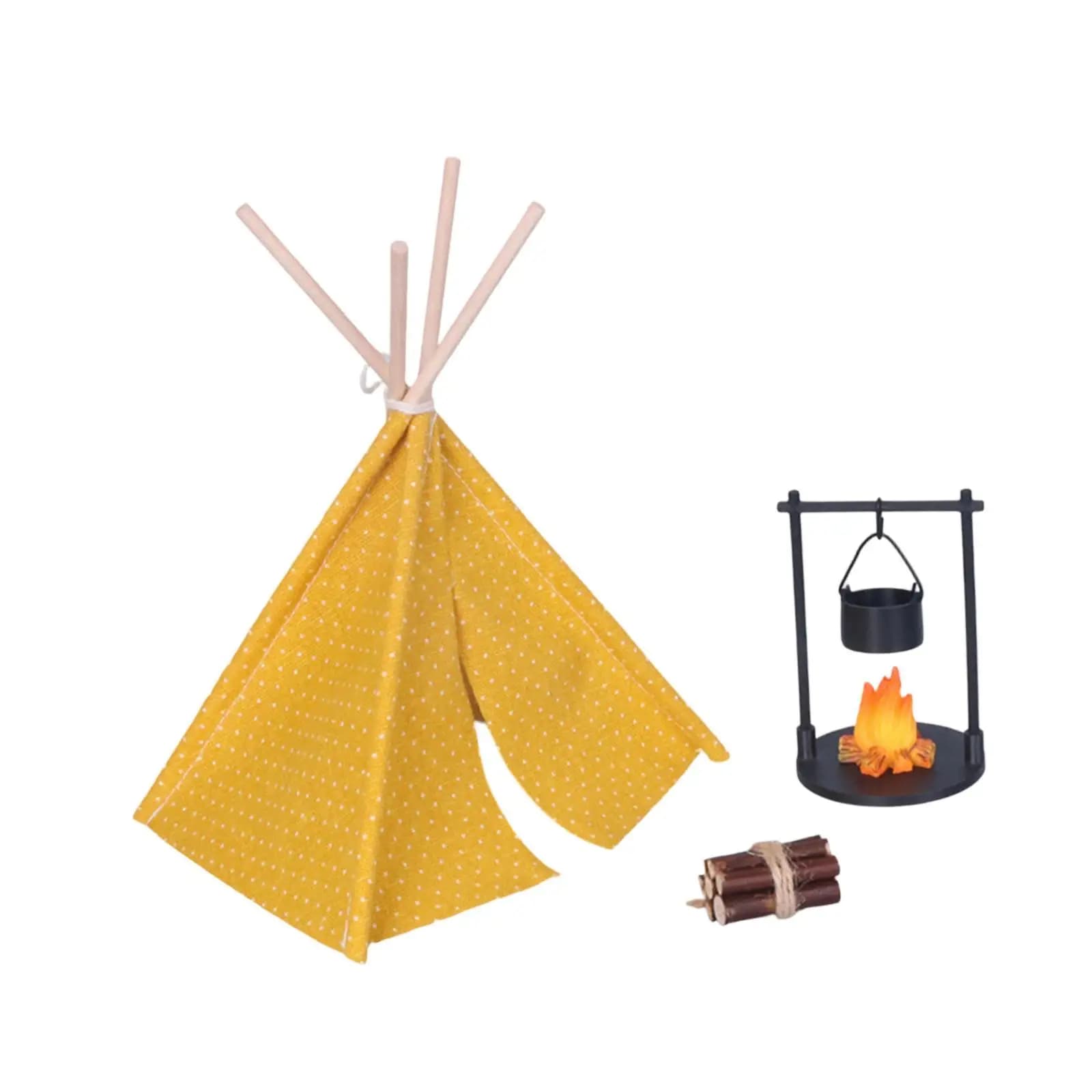 Tenda da Campeggio in Miniatura 1:12 per Casa delle Bambole, Accessori Educativi per Foto, Decorazioni, Legna da Ardere, Stufa Sospesa per Costruzioni di Giardini delle Fate