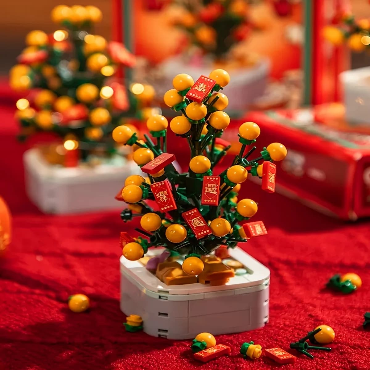 Blocchi da costruzione per albero arancione, decorazioni per piante in vaso, regali per le vacanze di Natale, giocattoli puzzle, regali per gli amici