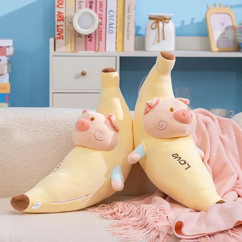 Cuscino a forma di maiale banana da 50 cm, morbido peluche, cuscino lombare per divano e letto, decorazione per la casa, peluche imbottito, cuscino a forma di maiale banana.