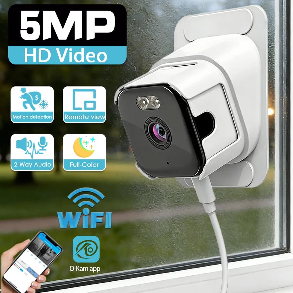Telecamera di Sorveglianza per Finestre HD 5MP, Videocamera di Sicurezza Domestica WiFi 5G, Visione Notturna a Colori, Rilevamento Movimento, Baby Monitor