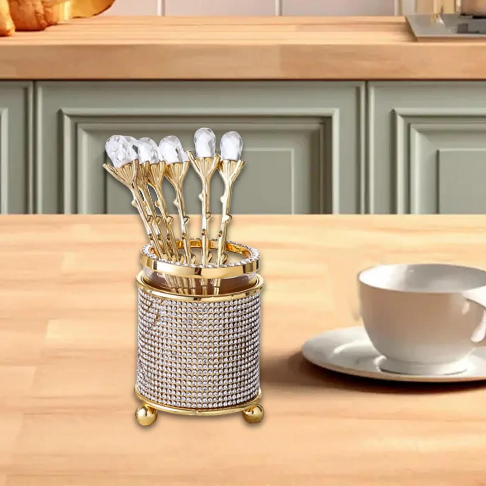 Portaoggetti per cucchiaio da dessert, portaoggetti per cucchiaio con 6 cucchiai, porta forchetta da frutta portatile moderno ed elegante per bancone della cucina per feste