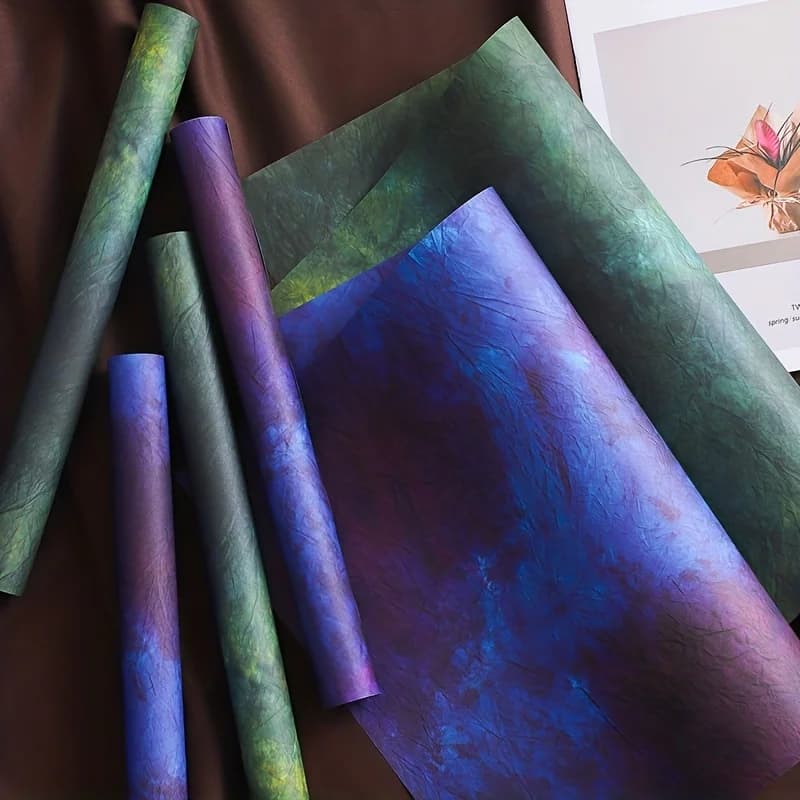10 Sheets Natural Ink-Wash Craft Paper-Crinkle Texture&Marbled Hues (Terracotta Red,Sage Green, Ocean Blue) for Bouquet Wrapping