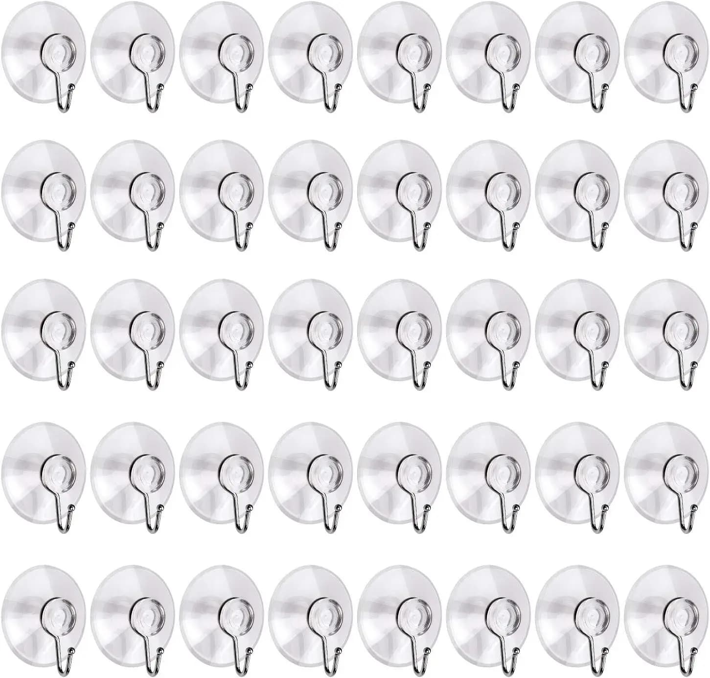 40 ganci a ventosa in PVC trasparente, 1,77 pollici per doccia, cucina, finestra, vetro, resistenti fino a 4,4 libbre
