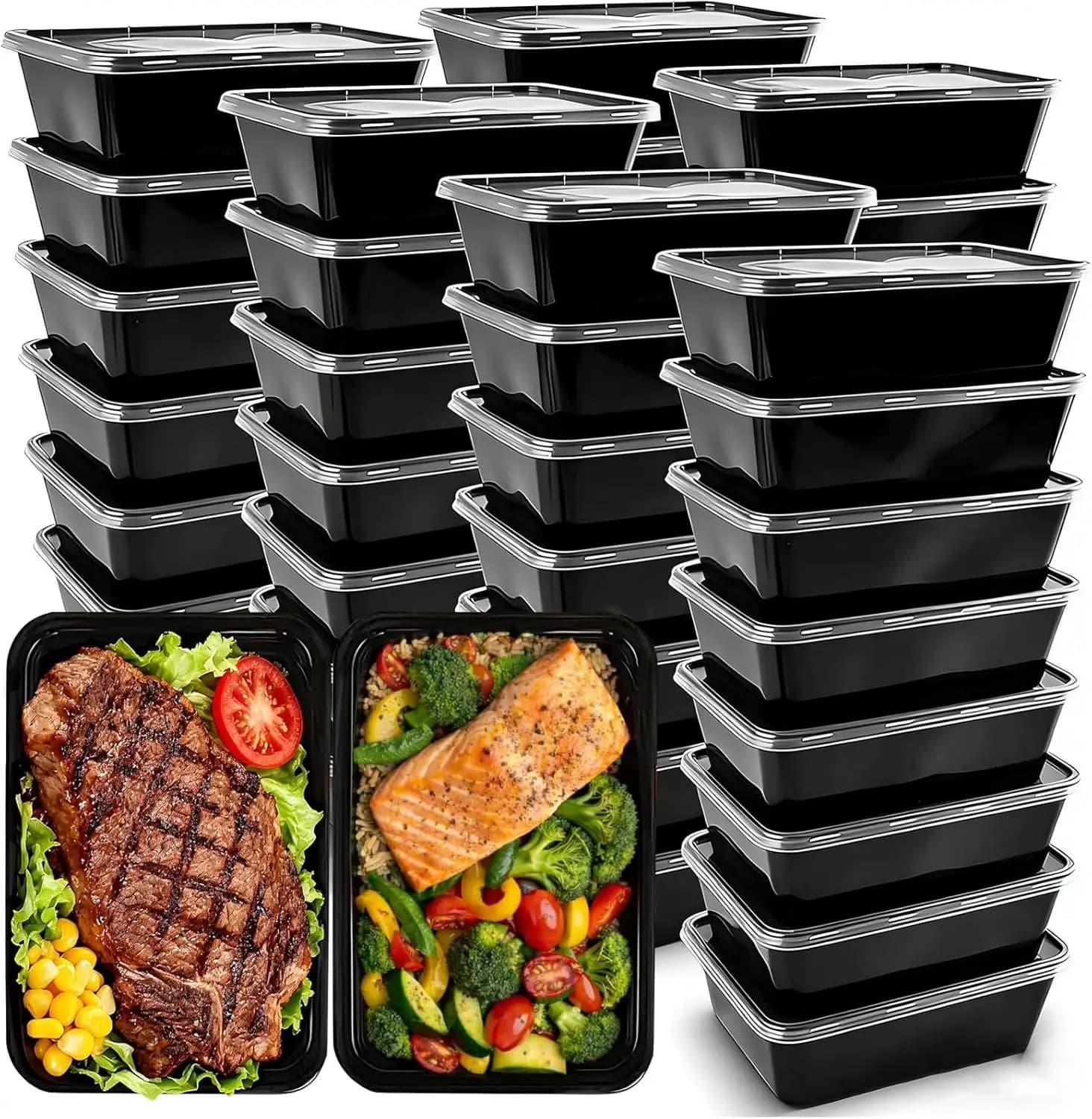 Confezione da 50 Contenitori per Pasti da 26 OZ, Scatole per Alimenti Riutilizzabili e Microondabili con Coperchi, Impilabili e Adatte al Congelatore, Senza BPA