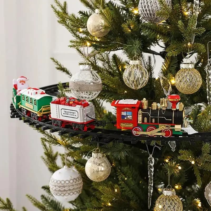 Treno a vapore elettrico a tema natalizio e set di modelli di Babbo Natale con luci e musica, regalo delizioso per bambini