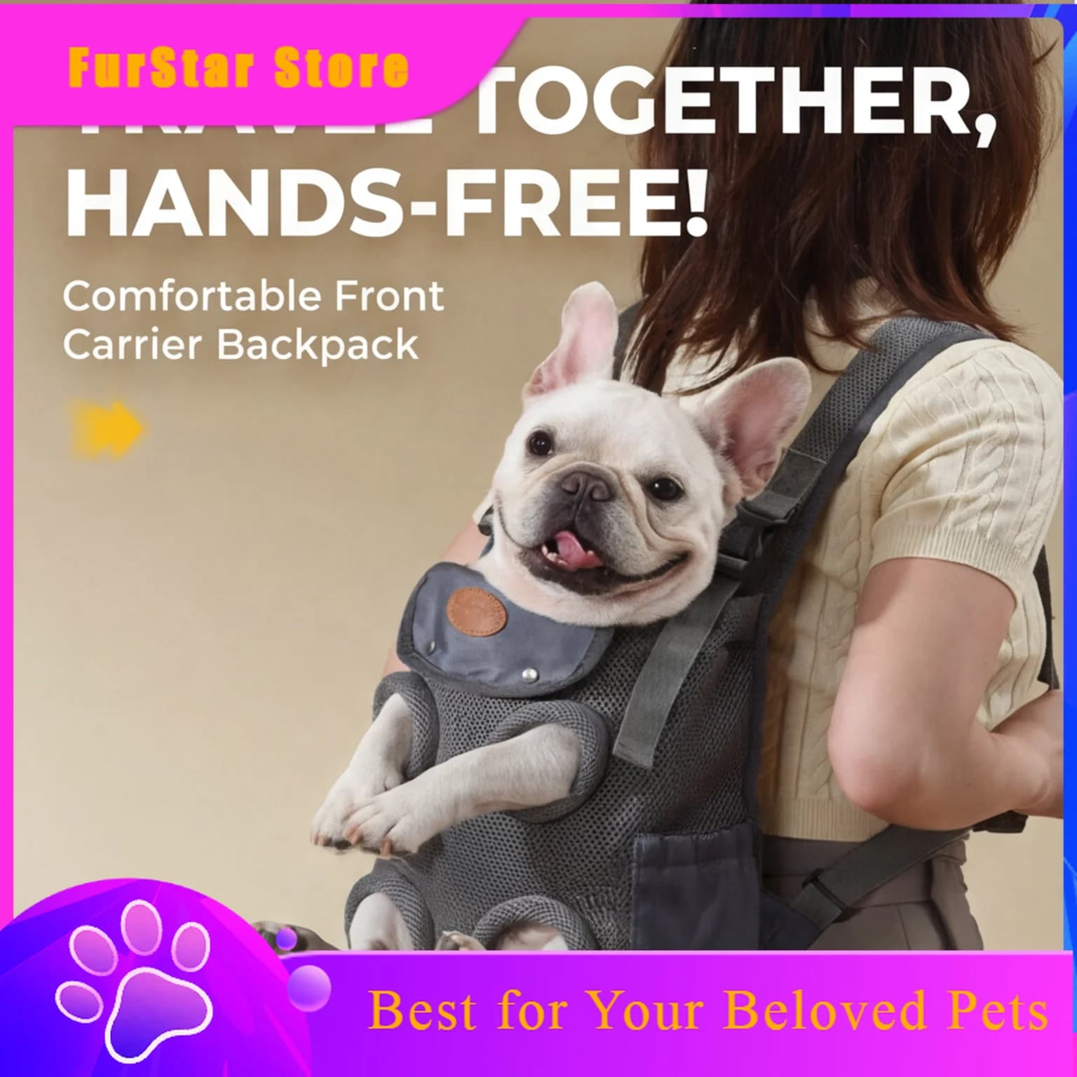 FurStarBreathable Mesh Dog Carrier Backpack Small Dog Cat Front Carrier 4-Legs Out HandsFree Pet Travel Bag For Bulldog Walking
