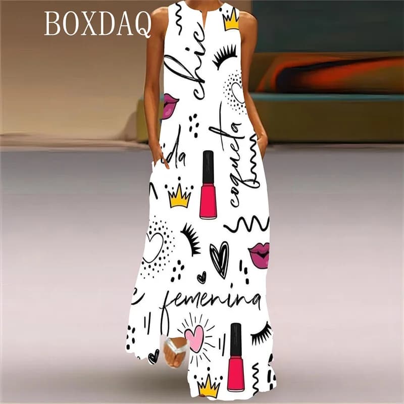 Elegant Sweet Long Dress Robe For Women New Spring Sexy Sleeveless V-neck Pocket Casual Loose Maxi Dress Summer Beach Tank Dress