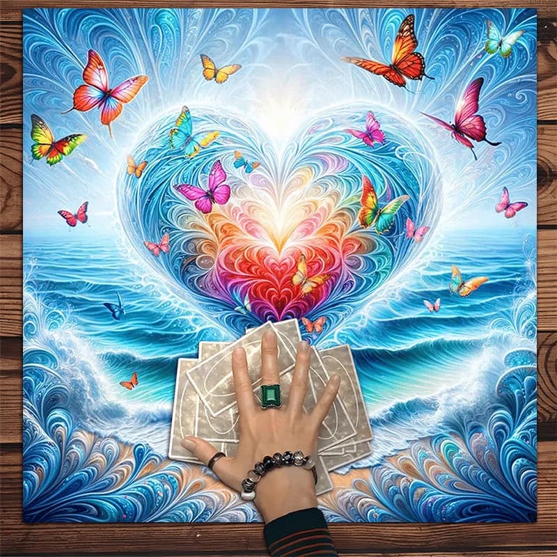 1pc Vivid Butterfly Heart Oracle Card Cloth Mysterious Wave Design Spiritual Altar Cloth Polyester Machine Washable Ideal Gift