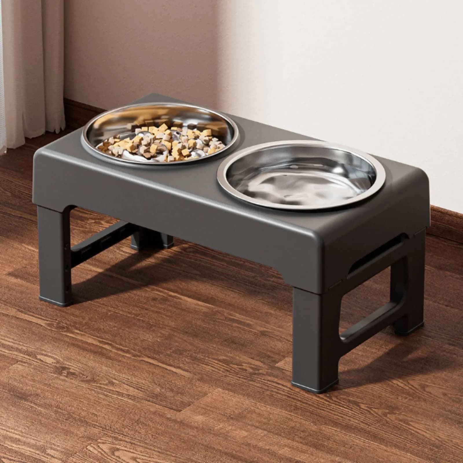 Adjustable Pet Feeding Station Double Bowl Slow Dining Station Raised Feline Food Bowls for Felines