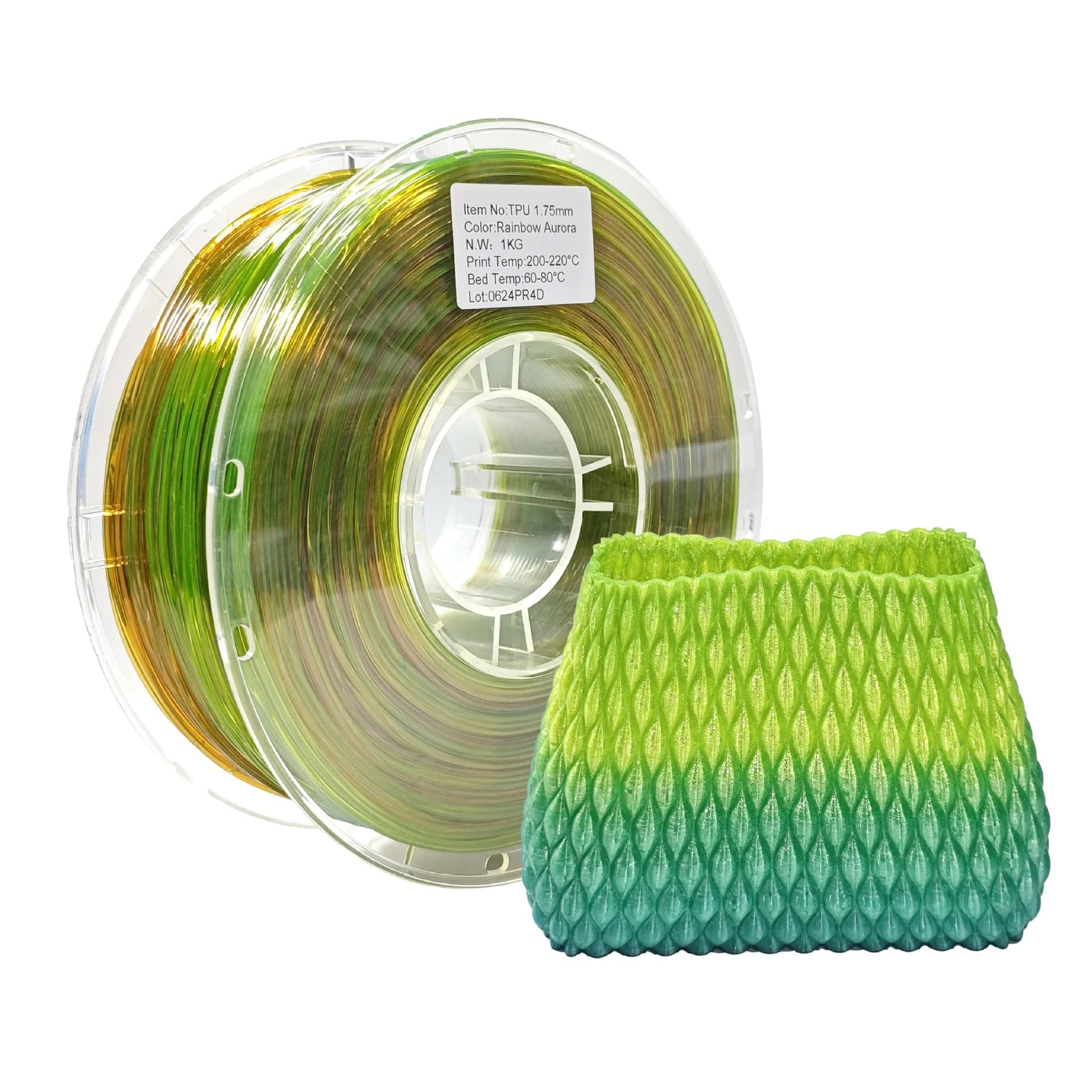 Filamento TPU 98A Flessibile Arcobaleno 1.75mm, Materiale Multicolore per Stampanti 3D, 1KG