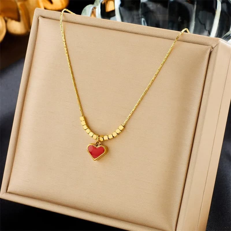 1pc retro red love pendant necklace stainless steel chain length 45cm va va voom is a good gift for friends and family.