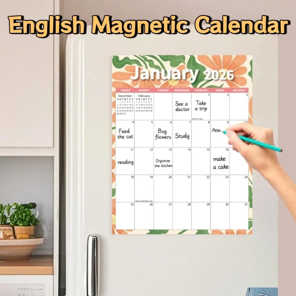Calendario magnetico inglese creativo Note Carta spessa Calendario 2026 Agenda Organizzatore Calendario mensile colorato per uso domestico