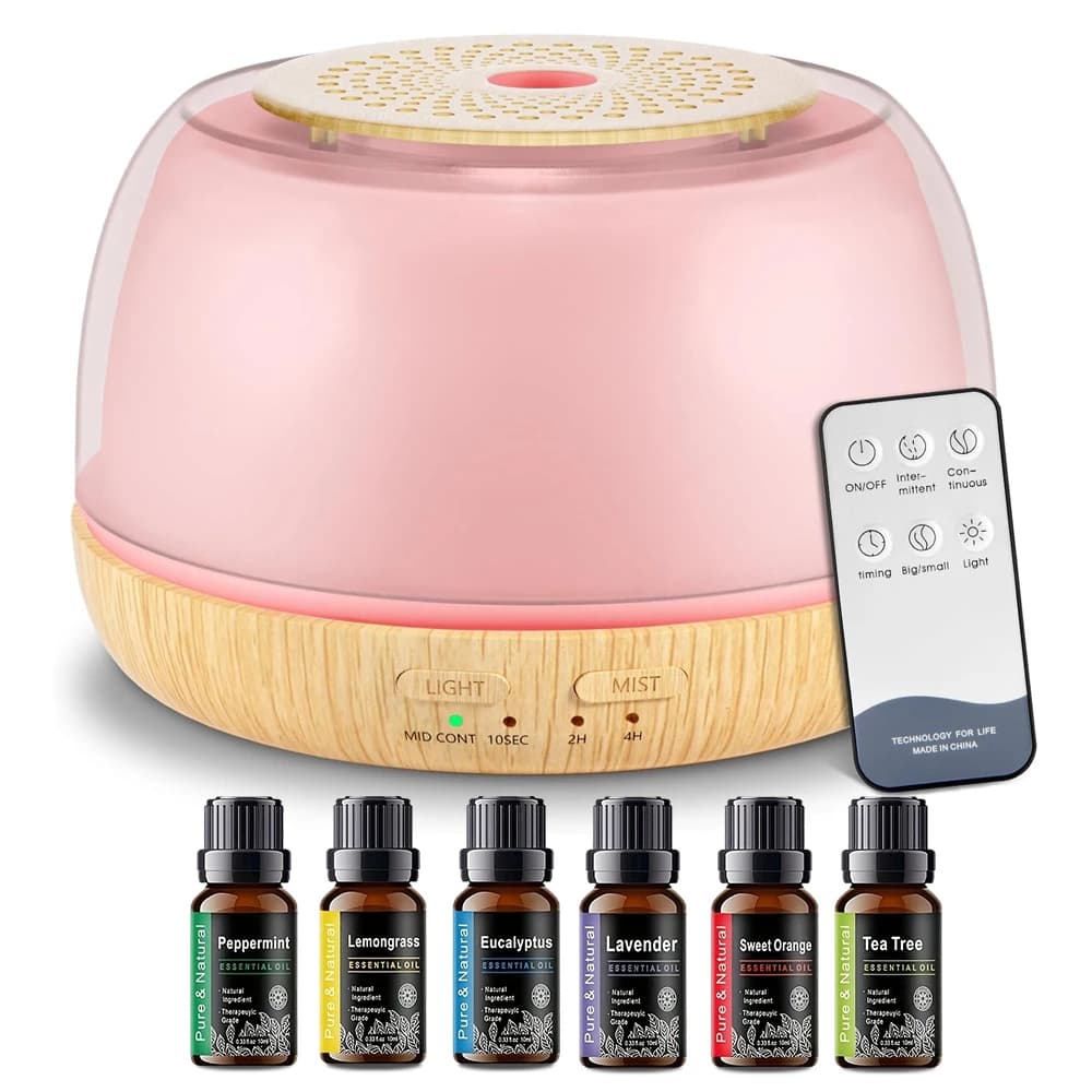 Diffusore di Oli Essenziali da 500ml con Telecomando, Luci LED a 7 Colori, 4 Modalità Timer, Aromaterapia Ultrasonica Silenziosa per Casa, Ufficio