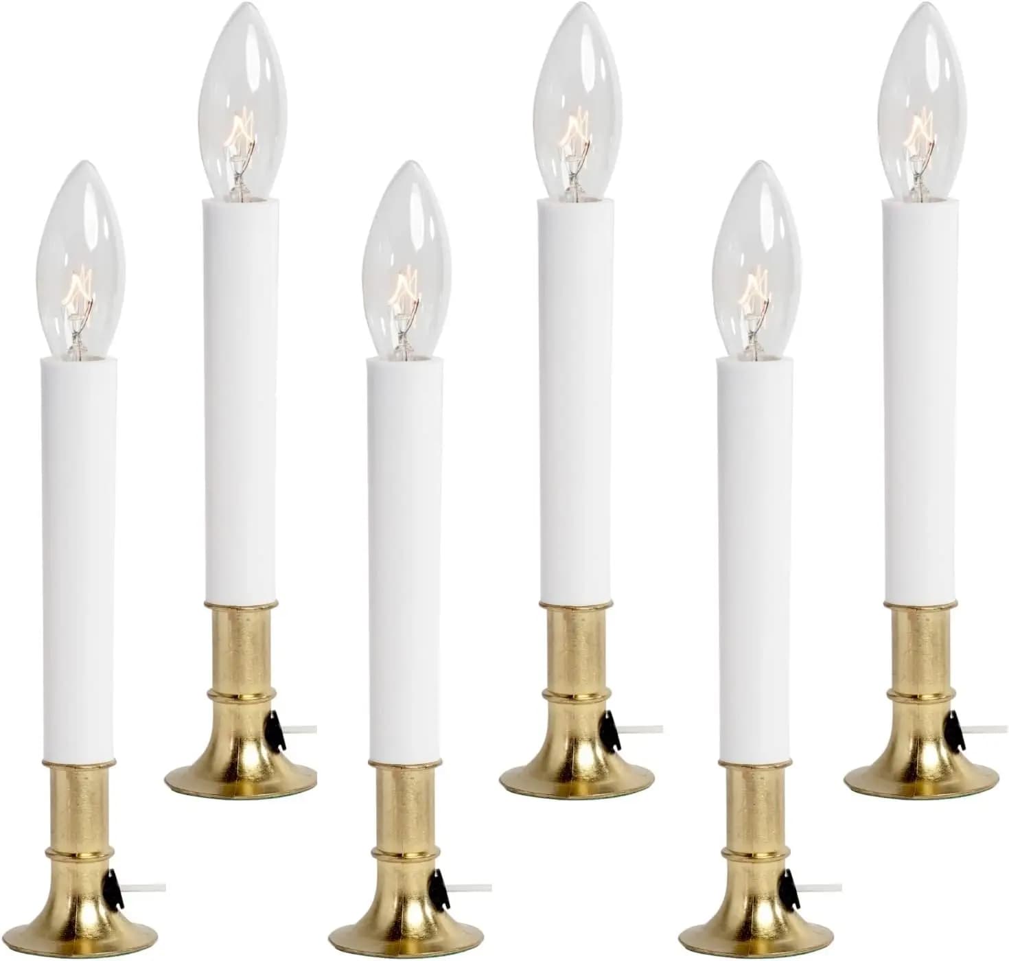 Lampada a Candela Elettrica con Sensore Crepuscolare, Base in Ottone, Confezione da 6 per Facile Decorazione Domestica