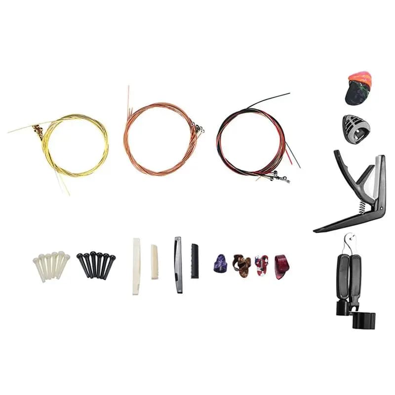 Kit di Accessori per Chitarra da 102 Pezzi, Inclusi Plettri, Capotasto, Corde per Chitarra Acustica, Avvolgicorde 3 in 1, Perni per Ponte