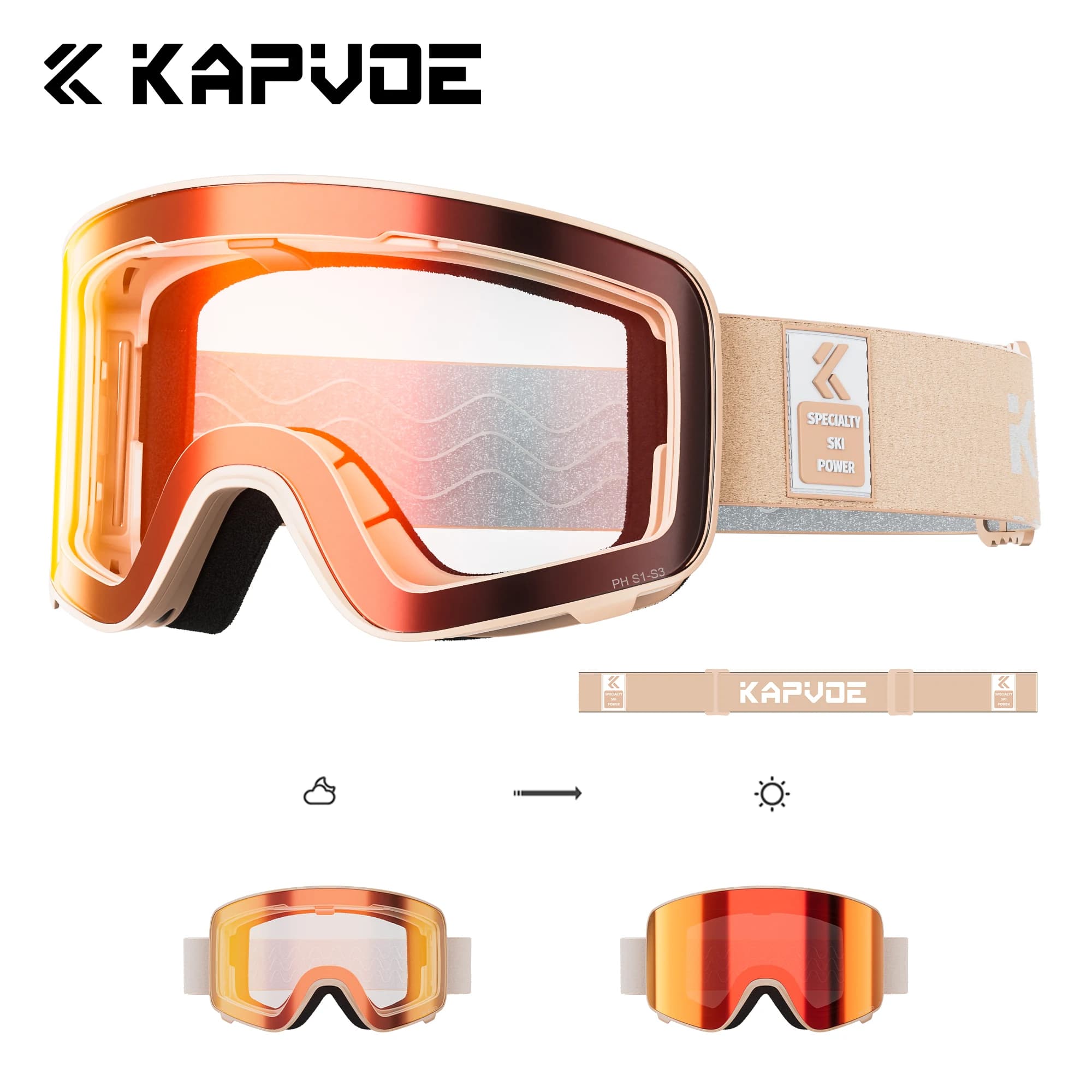 KAPVOE Flip-Up Anti-fog Anti-ghosting Skiing Goggles Photochromic Ski Goggles Outdoor Sports Magnetic Winter Snowboard Equipment