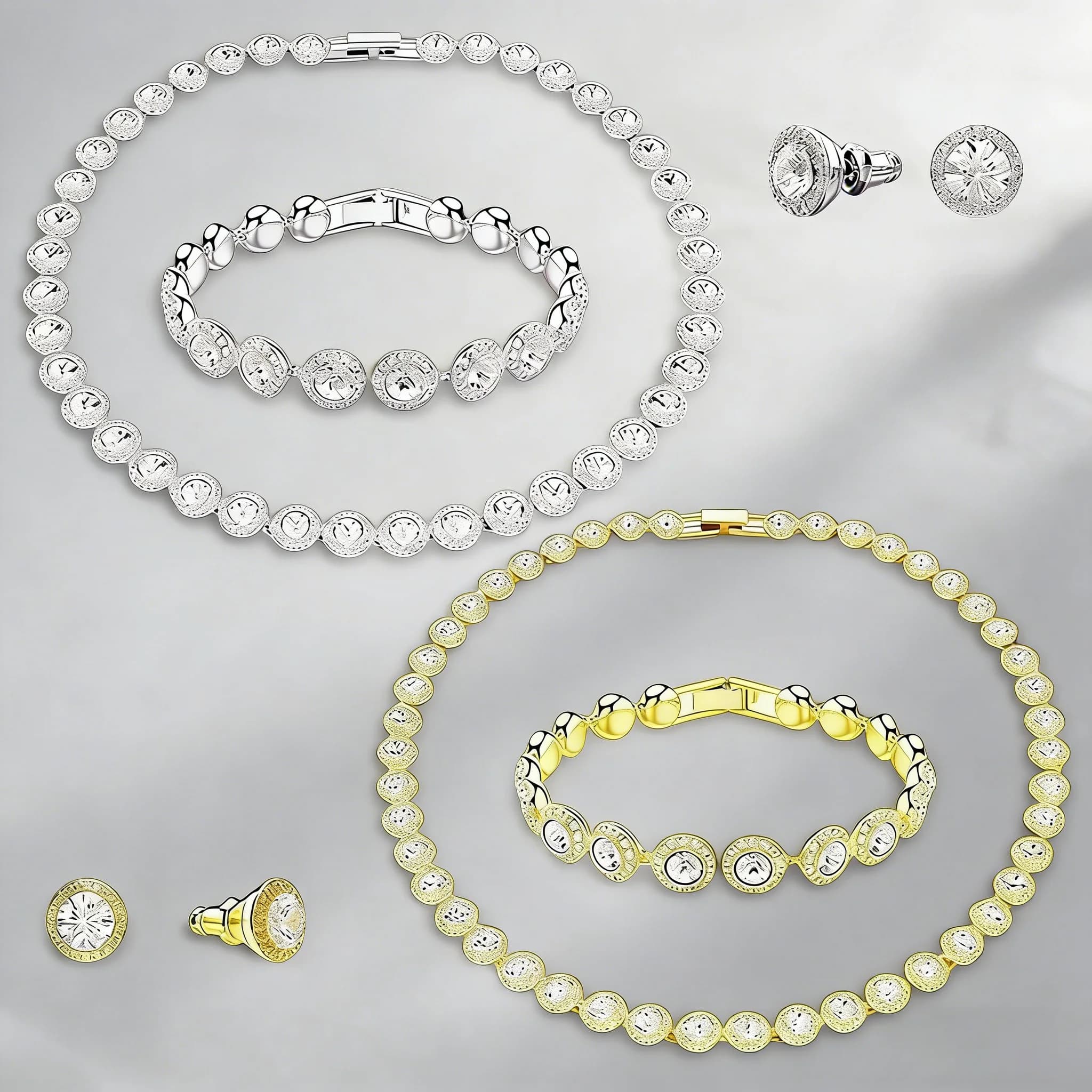 Set Classico Roman Holiday con Collana, Orecchini e Bracciale in Cristallo Rotondo con Diamanti, Versatile per Uso Quotidiano, Feste e Lavoro, Regalo per le Vacanze
