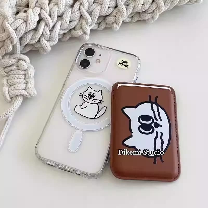 Cover Anti-Caduta Trasparente Magnetica con Gatto Cartone Animato Carino per iPhone 17 Air 16 15 14 13 12 11 Pro Max 17 16 Pro 15 Plus