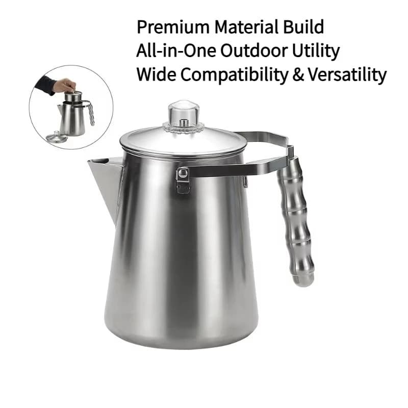 Stainless Steel Camping Kettle 1.8L Lightweight Outdoor Water Boiler Coffee Pot for Camping Hiking Use