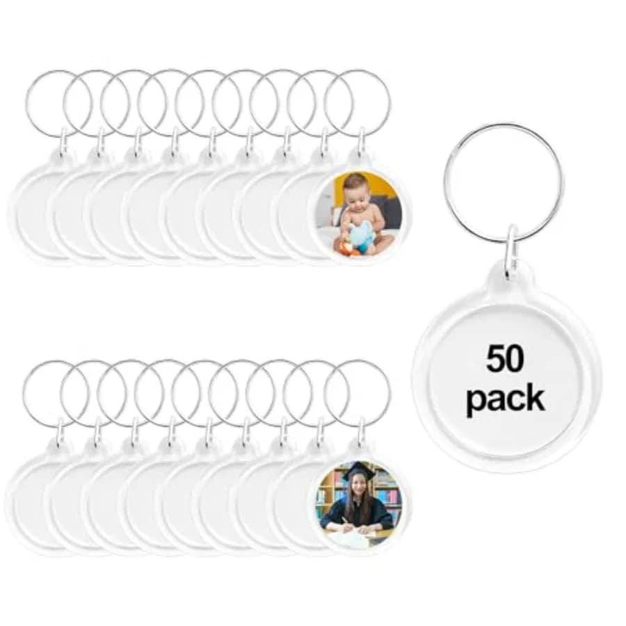 50 Pezzi Portachiavi con Cornice per Foto, Portachiavi in Acrilico Trasparente, Kit per Creare Portachiavi Personalizzati, Rotondo B