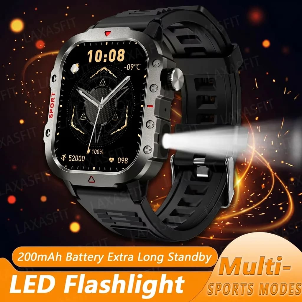Smartwatch da Uomo per Esterni 2.01'' con Torcia, Orologio Fitness, Chiamate Wireless, Orologi Sportivi da Polso per Donne, Compatibile con iOS e Android 2026