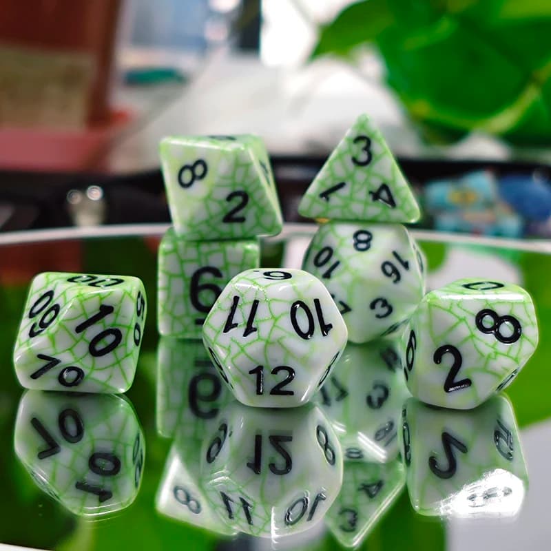 7PCS Polyhedral Green Cracked Texture Acrylic Dice Set for Dungeons & Dragons RPG Pathfinder Campaigns D&D, RPG, TTRPG, Board Ga
