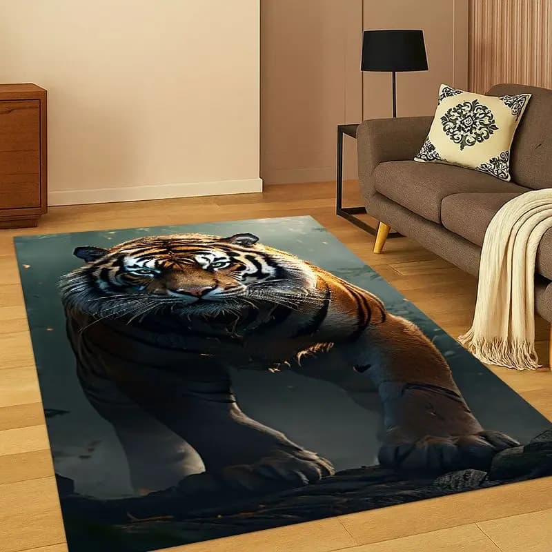 Tappeto con Disegno di Tigre e Animali Selvatici per Camera da Letto, Soggiorno, Sala Giochi, Zerbino, Decorazione Casa, Tappeto Antiscivolo per Area Giochi Bambini