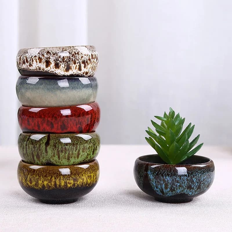 Ceramic flower pot Bonsai flowing Ceramic enamel Vases for orchids Plants Succulent planter Artificial flower vase Pastoral style Round