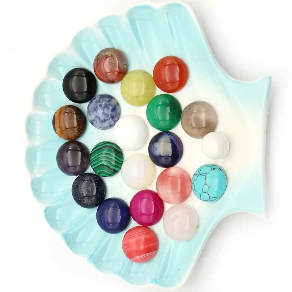 2 Pcs Cabochon Natural Stone Nonporous Beads 20x20mm Round Malachite Red Agate Lapis Lazuli DIY Ring Surface Jewelry Materials